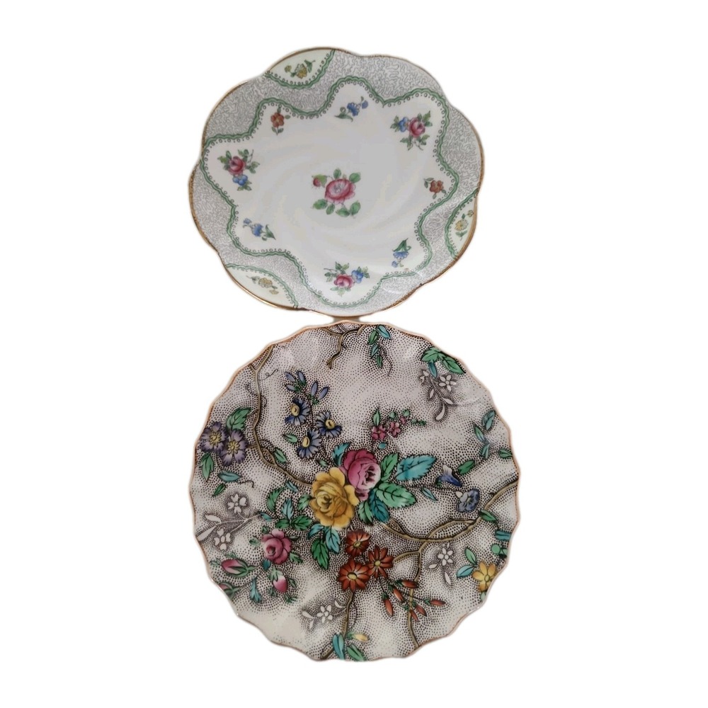 2/Vtg Saucers/Copeland Patricia+ Salisbury/ Chintzware Cottage Granny England